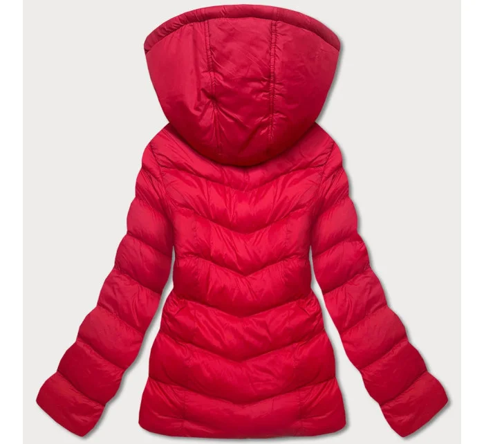 Červená dámska bunda s kapucňou na prechodné obdobie (5M786-270)
