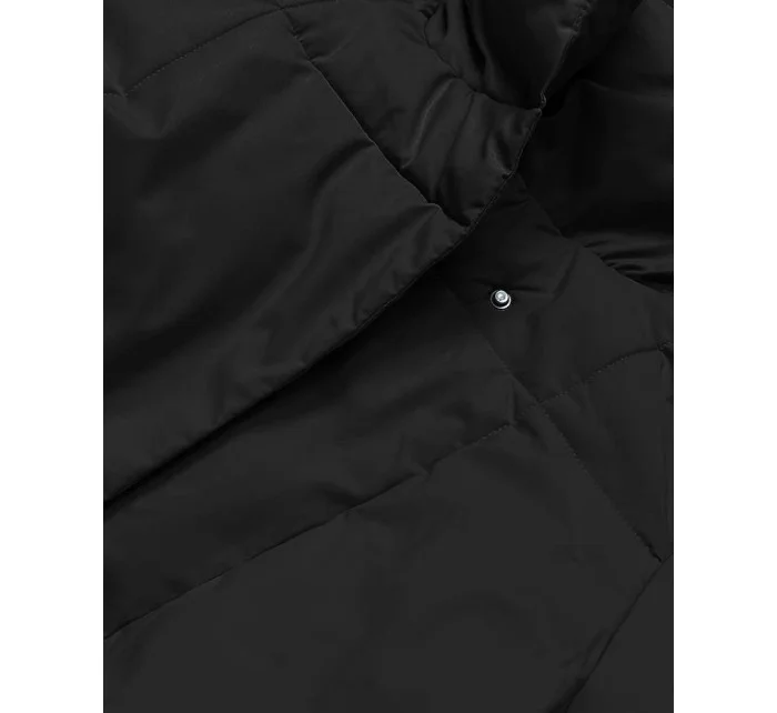 Čierny dámsky zimný kabát s opaskom (2M-061)