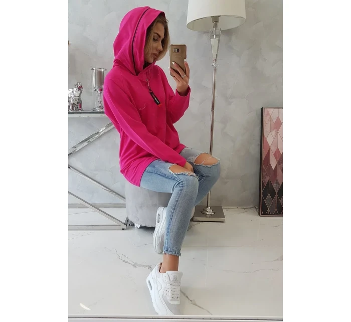 Tunika na zips s kapucňou Oversize fuchsiová