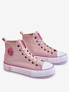 Damskie Wysokie Materiałowe Trampki Na Platformie Big Star LL274186 Różowe