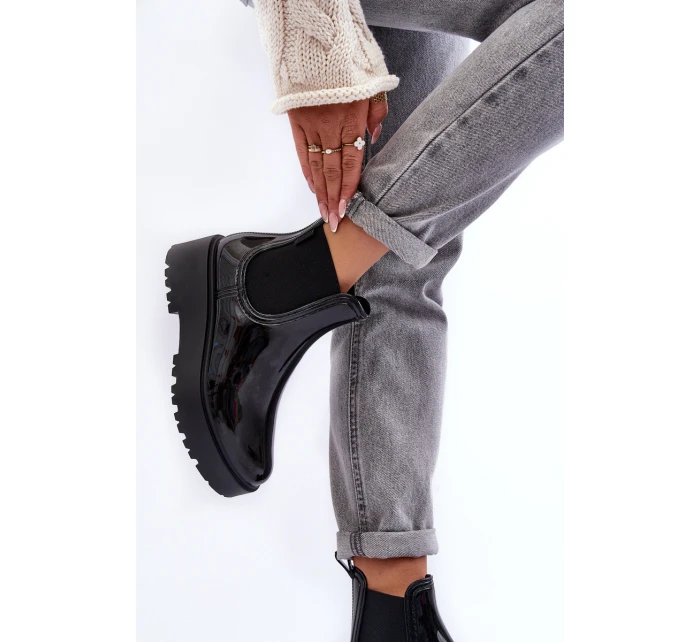 Lakierowane Kalosze Botki Na Platformie Big Star MM274395 Czarne Lakierowane Kalosze Botki Na Platformie Big Star MM274395 Czarne