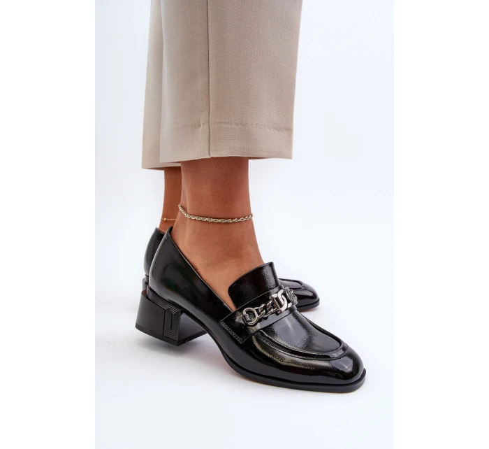 Lakierowane Czółenka Na Klocku Czarne S.Barski MR38-960