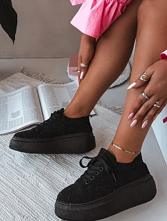 Dámské háčkované tenisky na platformě Černé Evalora