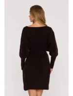 model 21484557 Zavinovací svetrové šaty s vázáním čokoládové - Moe