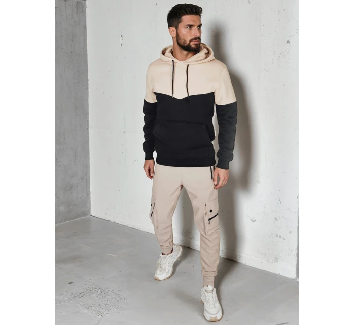 Pánska základná mikina s kapucňou béžová FashionStreet BX5880