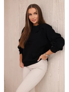 Zateplená bavlněná mikina s ozdobnými mašlemi černý