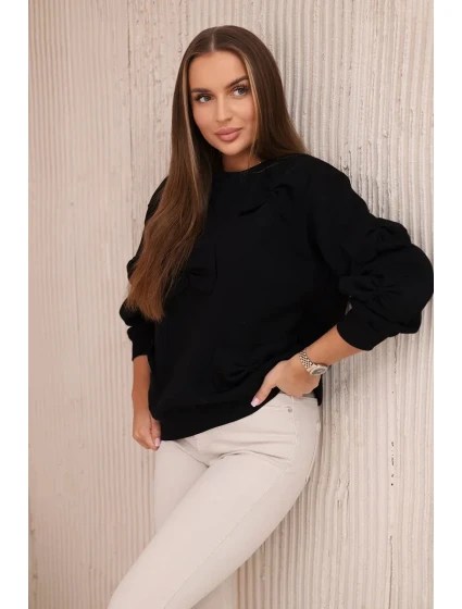 Zateplená bavlněná mikina s ozdobnými mašlemi černý Zateplená bavlněná mikina s ozdobnými mašlemi černý