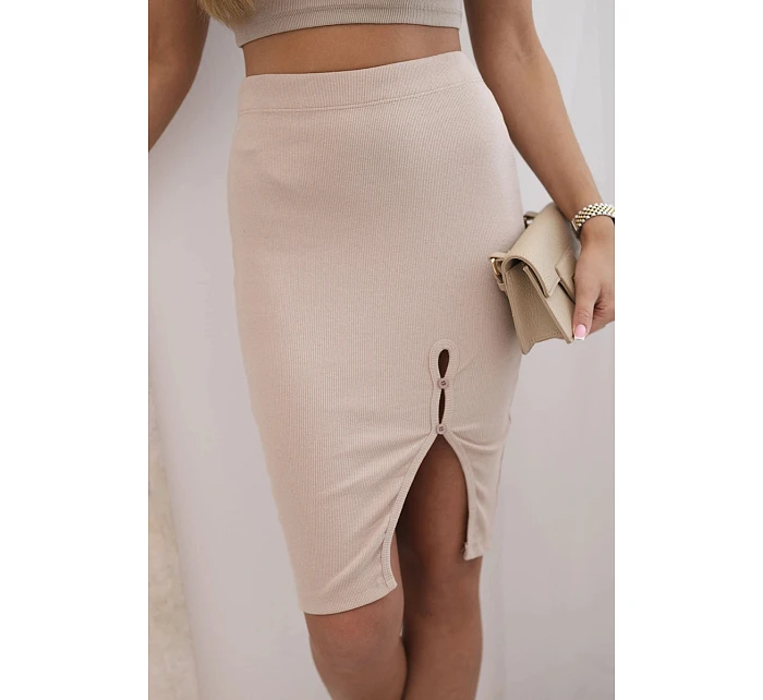 Dámská model 21774813 sukně s knoflíky kostkovaná béžová - K-Fashion Dámská model 21774813 sukně s knoflíky kostkovaná béžová - K-Fashion