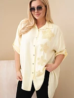 Dámske tričko Plus Size z viskózy s kvetinovou výšivkou žlté