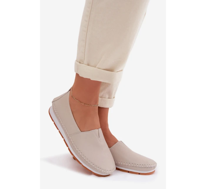 Kožené dámské polobotky S.Barski LR61-7051 Béžové