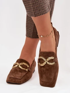 Dámské mokasíny z přírodního semiše zlatý detail D&A model 22031891 hnědé - S.Barski