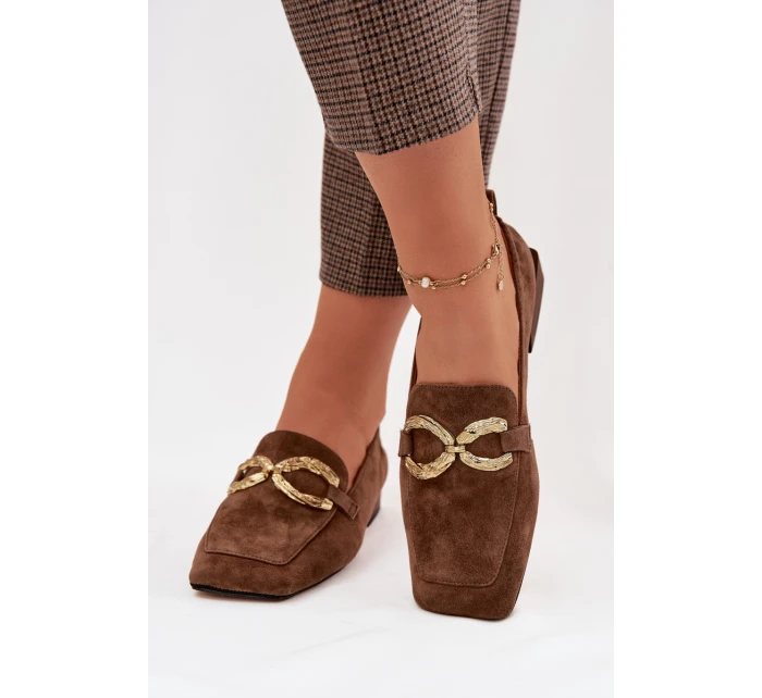 Dámské mokasíny z přírodního semiše zlatý detail D&A CR61-3115 hnědé