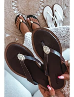 Dámske ploché žabky so zlatými detailmi chocolate Tella Dámske ploché žabky so zlatými detailmi chocolate Tella