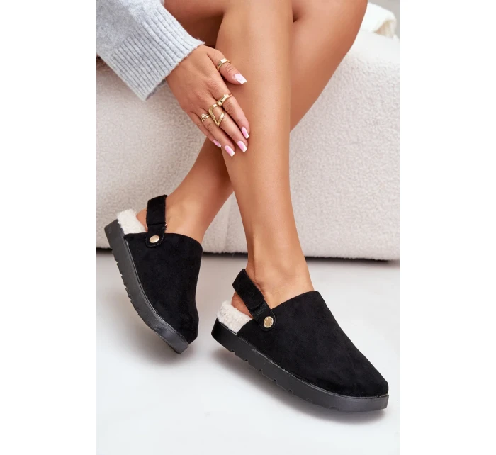 Dámske papuče na platforme zateplené kožušinou typu Lamb Black Sanilora Dámske papuče na platforme zateplené kožušinou typu Lamb Black Sanilora