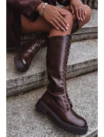 Dámske zateplené šnurovacie čižmy Meliora - čokoláda, eko semiš