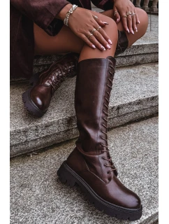 Dámske zateplené šnurovacie čižmy Meliora - čokoláda, eko semiš