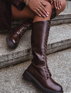 Dámske zateplené šnurovacie čižmy Meliora - čokoláda, eko semiš