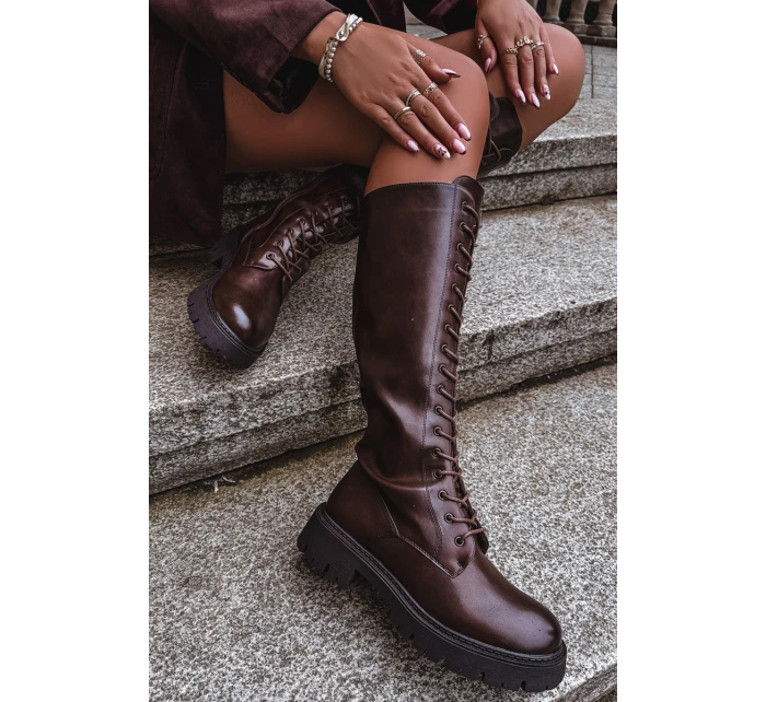 Dámske zateplené šnurovacie čižmy Meliora - čokoláda, eko semiš