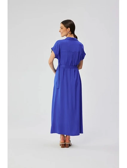 Dámské viskózové maxi košilové šaty model 22286852 modré - STYLOVE Dámské viskózové maxi košilové šaty model 22286852 modré - STYLOVE