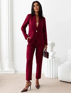 Elegantný dámsky kostým – sako a nohavice v bordovej farbe, FashionStreet AY1246