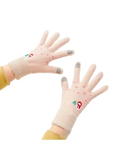 Dámske zimné rukavice so snehuliakom a vianočným stromčekom - béžové