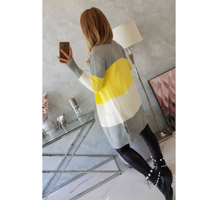 Šedý+žltý pruhovaný sveter