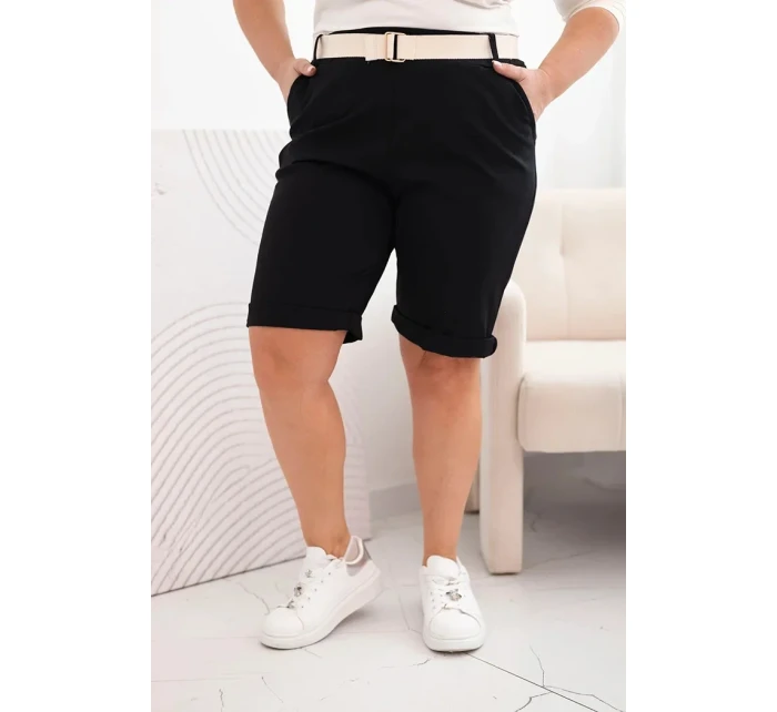 Dámské bavlněné šortky Plus Size s páskem černý