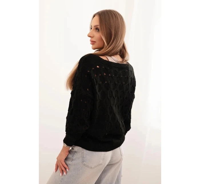 Dámsky sveter s výstrihom do V a zlatými gombíkmi čierny