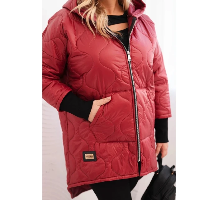 Dámská zimní bunda Plus Size prošívaná s kapucí bordová