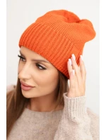 Dámská zimní čepice z vlny s  vzorem oranžová model 21783009 - K-Fashion