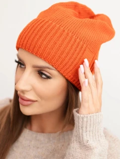 Dámska zimná vlnená čiapka s klasickým rebrovaným vzorom K444 oranžová