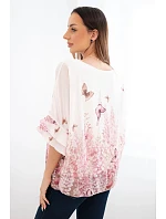 Dámska blúzka s plisovanými rukávmi a ružovou potlačou
