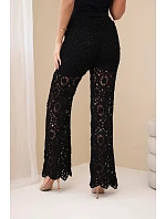 Dámske bavlnené čipkované nohavice so širokými nohavicami a elastickým pásom čierne