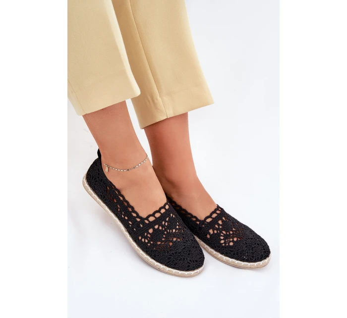 Koronkowe Espadryle Damskie Czarne Adelira