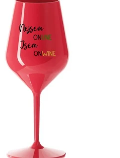NEJSEM ONLINE JSEM ONWINE - červená nerozbitná sklenice na víno 470 ml