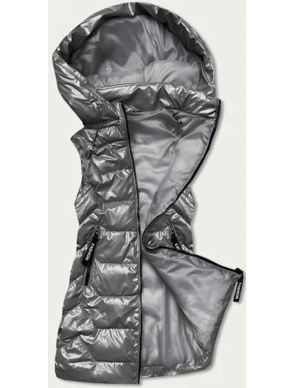 Lesklá šedá dámska vesta s kapucňou (B8019-70)