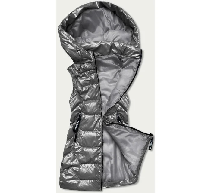 Lesklá šedá dámska vesta s kapucňou (B8019-70)