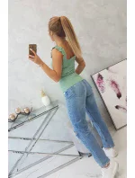 Blúzka s volánikmi bez ramienok tmavá mätová Blúzka s volánikmi bez ramienok tmavá mätová