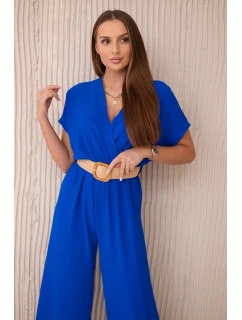 Kombinéza s ozdobným opaskom v páse chrpovo modrá