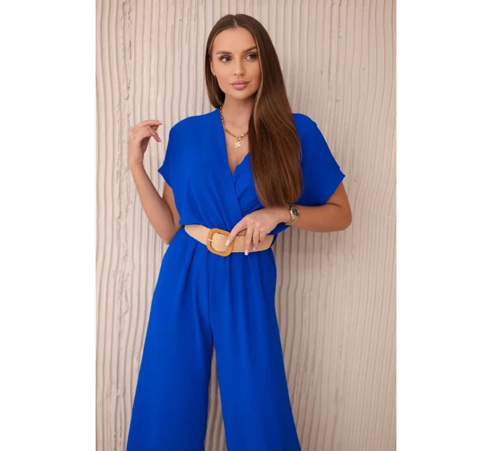 Kombinéza s ozdobným opaskom v páse chrpovo modrá Kombinéza s ozdobným opaskom v páse chrpovo modrá