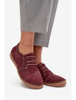 Skórzane Półbuty Damskie Z Przeszyciami Artiker 57C2111 Bordowe