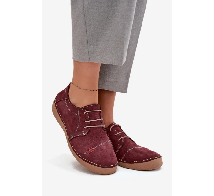 Skórzane Półbuty Damskie Z Przeszyciami Artiker 57C2111 Bordowe
