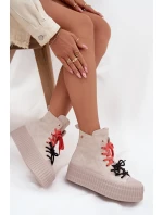 Zamszowe Ocieplane Trampki Damskie Na Masywnej Platformie GOE SS2N4047 Beżowe