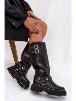 Kožené dámské kozačky s přezkami zateplené Big Star model 21758949 černé - Big Star Shoes