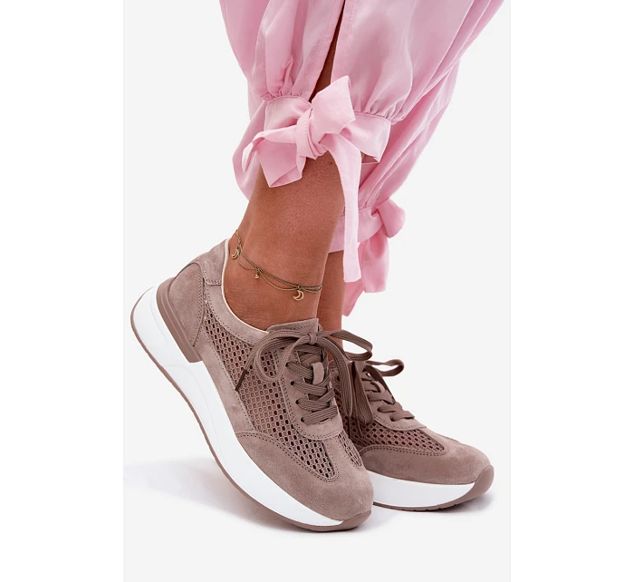 Kožené Semišové Tenisky Na Platformě Tmavě Béžové Norisa