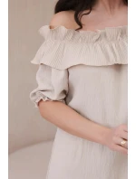 Španielska blúzka s ozdobným volánom béžová