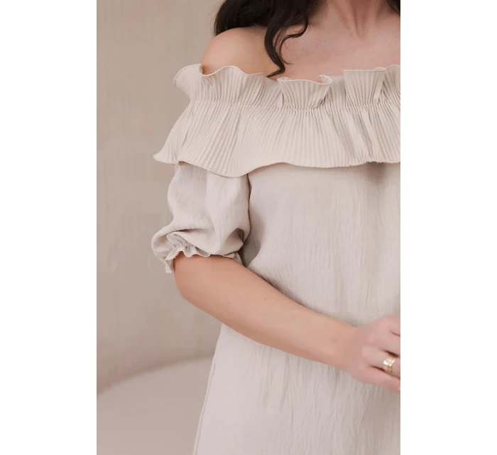 Španielska blúzka s ozdobným volánom béžová