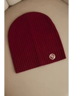 Dámská čepice s proužky a ozdobným knoflíkem s přídavkem vlny a modalu bordová Dámská čepice s proužky a ozdobným knoflíkem s přídavkem vlny a modalu bordová