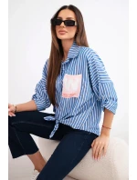 Dámske bavlnené tričko s pruhmi a džínsovou kravatou modré