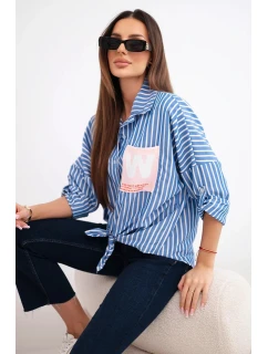 Dámske bavlnené tričko s pruhmi a džínsovou kravatou modré